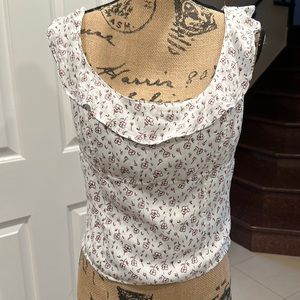 NWOT Floral White and Brown Women's Top